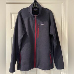 Patagonia Men's Navy Blue Jacket with Red Zippers